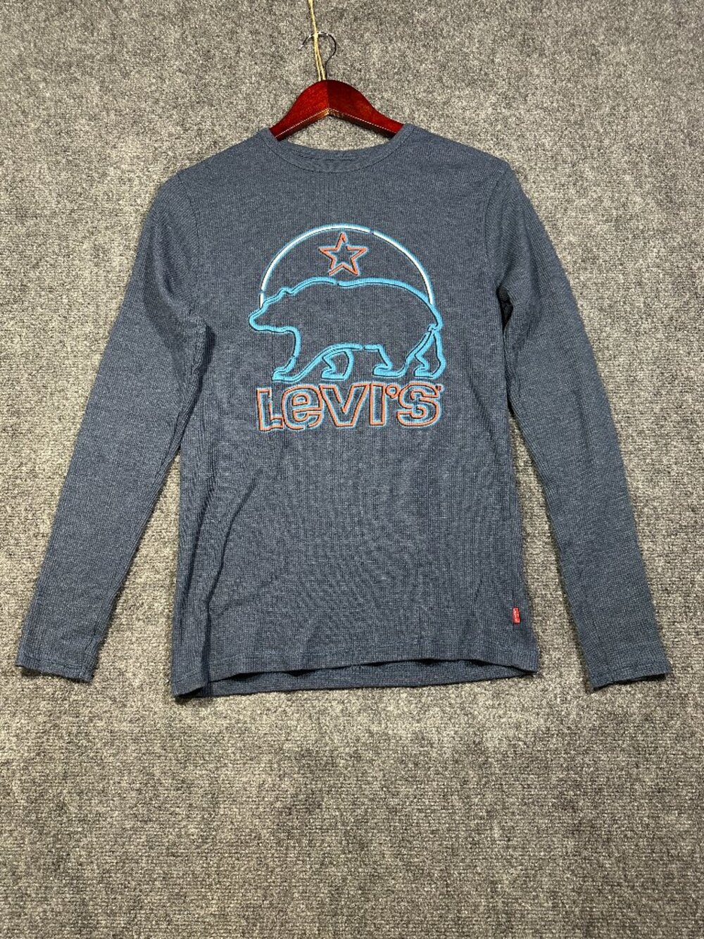 Levis Shirt Mens Small Pullover Blue Cotton Thermal Knit Long Sleeve Crew Tee